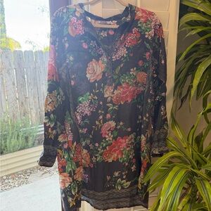 Johnny Was Black Floral Long Sleeve Dress